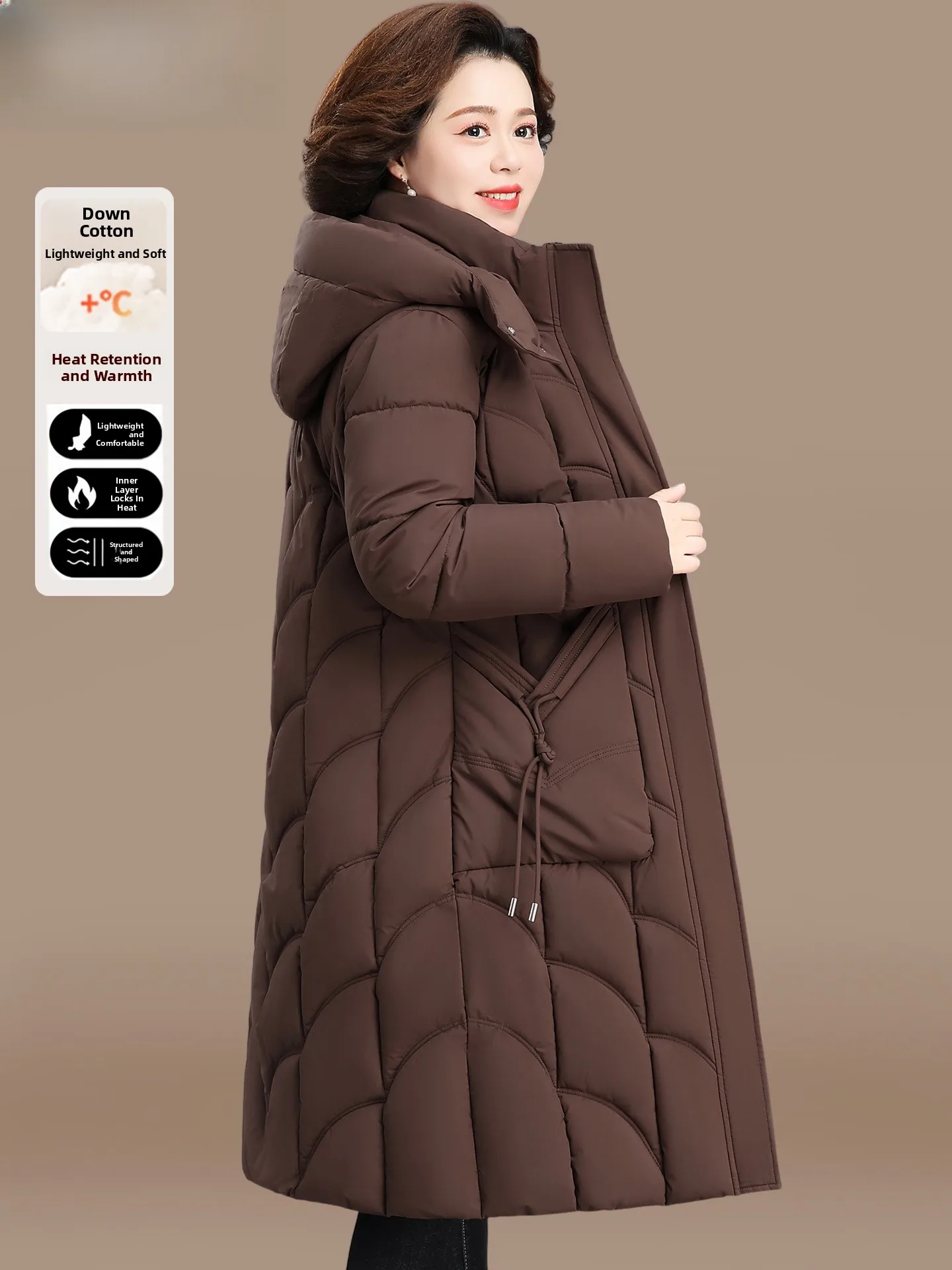 

Trendy Long down Cotton Jaet Women's Winter Coat Warm Casual Sle Stand Size Loose Fit Zipper Closure Hand Warmer