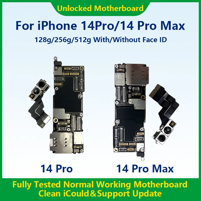 For iPhone 14 Pro Motherboard With Face ID 28GB 256GB 512GB Logic board 100% Original Unlocked Mainboard