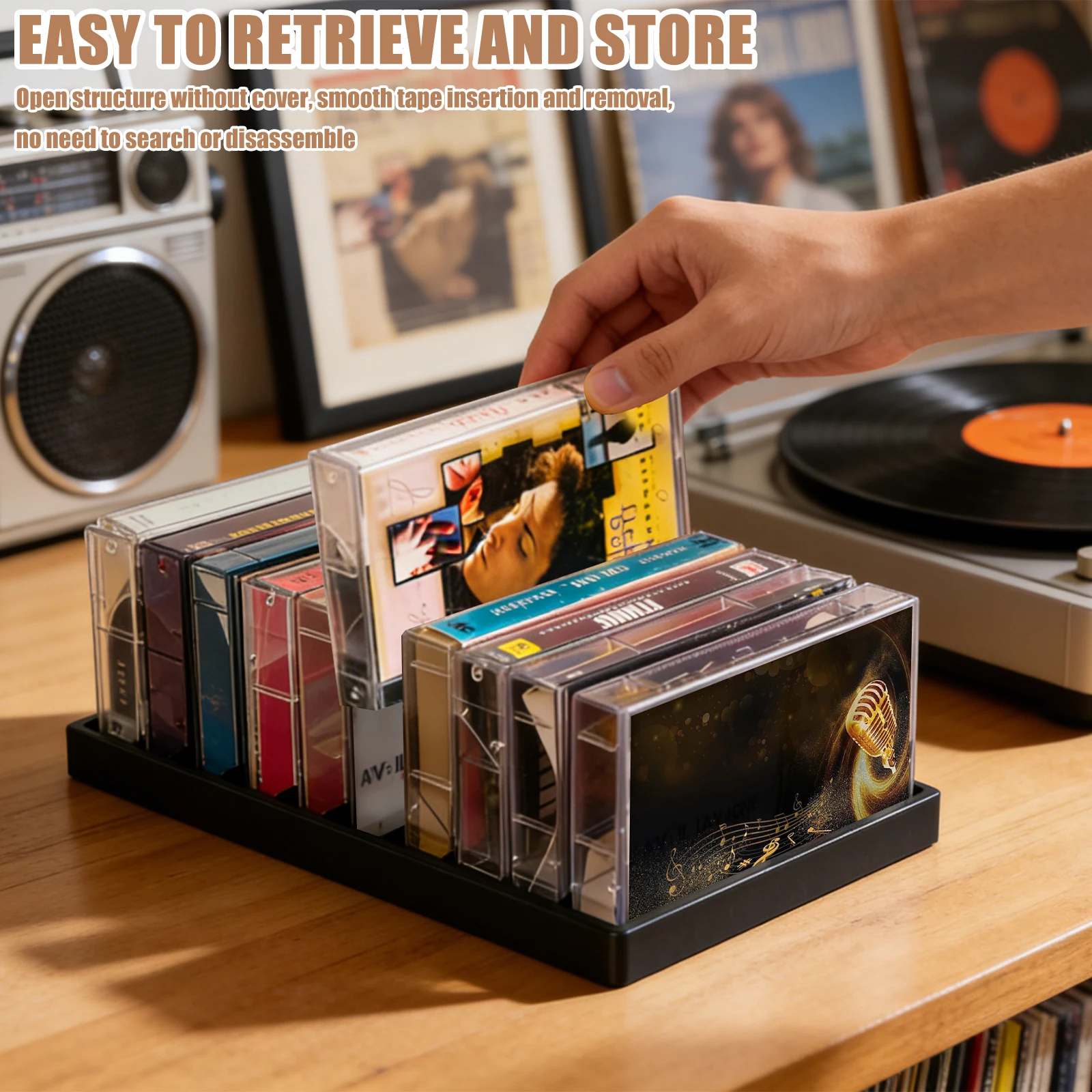 2Pcs Cassette Tape Storage Rack 20 Slot Total Portable Audio Cassette Tape Holder Organizer for Home Bookshelf Desktop Studio