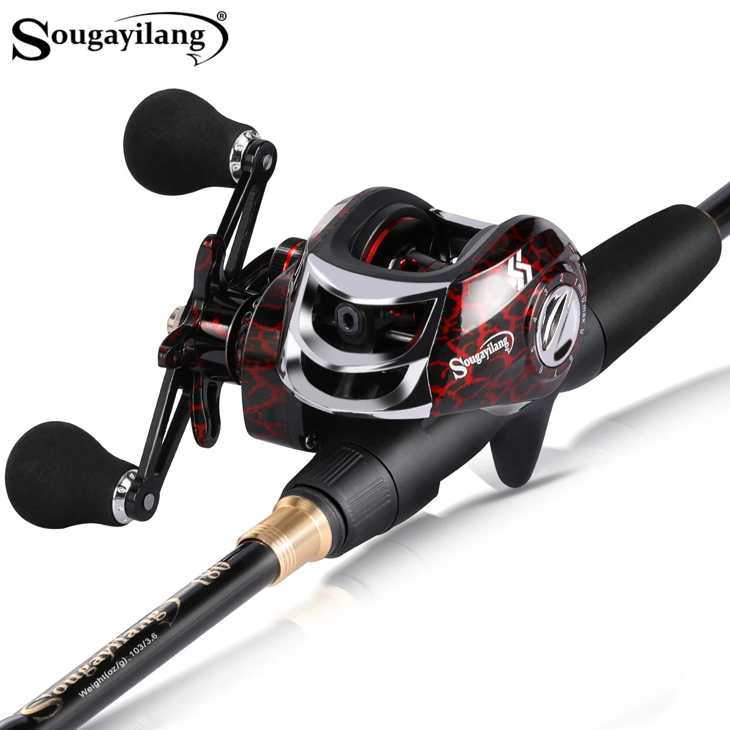 Sougayilang-combinación de pesca de fundición, caña de pescar telescópica ligera de carbono y carrete de pesca de alta velocidad 7,2: 1,8-2,4 m