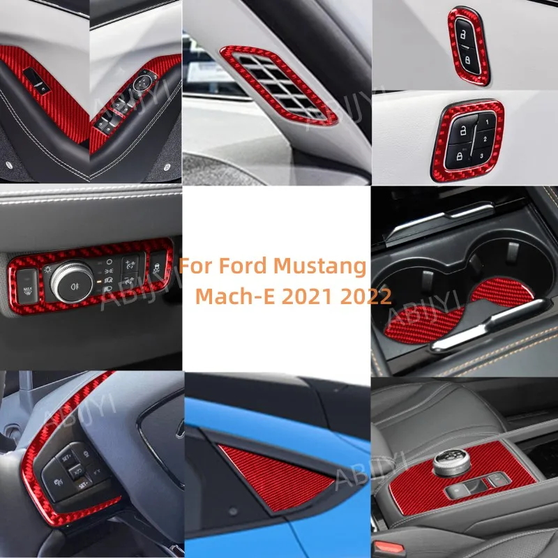 Red Carbon Fiber Car Interior Decoration Sticker For Ford Mustang Mach-E 2021 2022 Styling Accessories