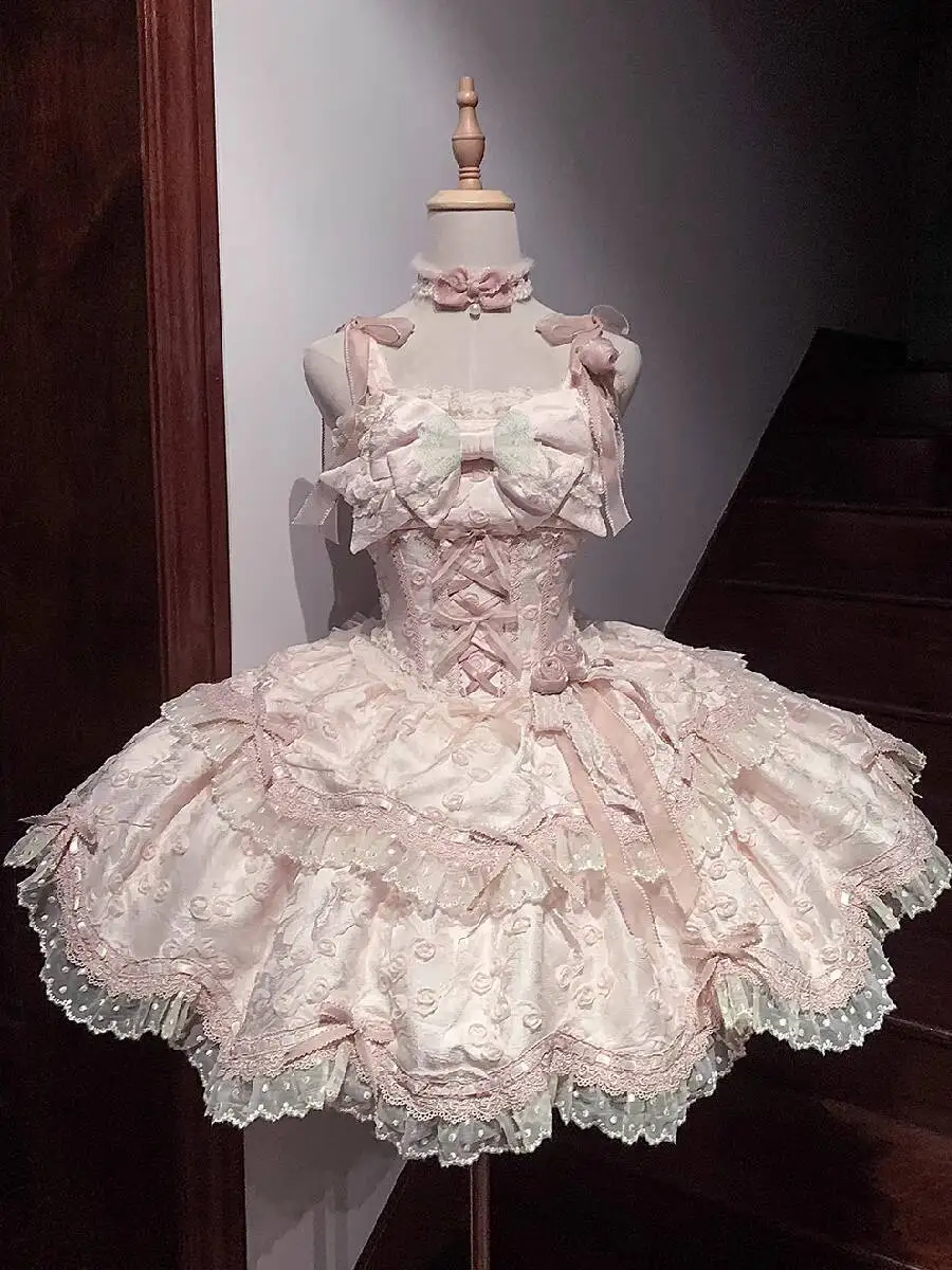 

Lolita Design Floral Ode Daily Lolita Dress Princess Dance Dress Up Women Sweet Design Bow Off Shoulder Sling Dresses