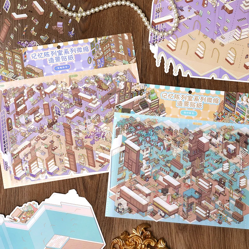 2Style Memory Display Room Series Miniature Landscape Stickers Handmade DIY Decompression Collage Sticker Festive Birthday Gifts