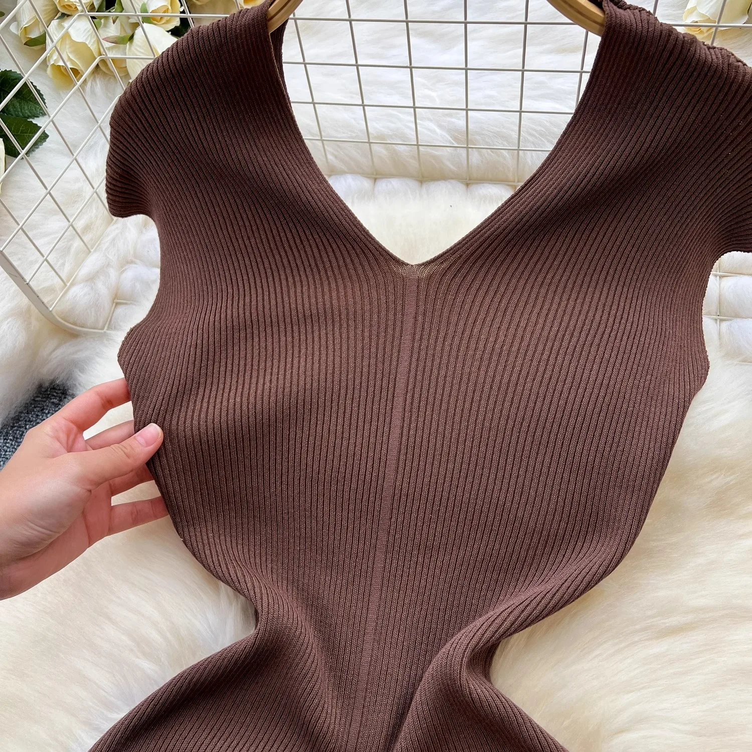 YuooMuoo Casual Comfy Knitted Long Dress Women Summer V-neck Elastic Solid Mermaid Dress Fashion Office Lady Korean Knit Bodycon