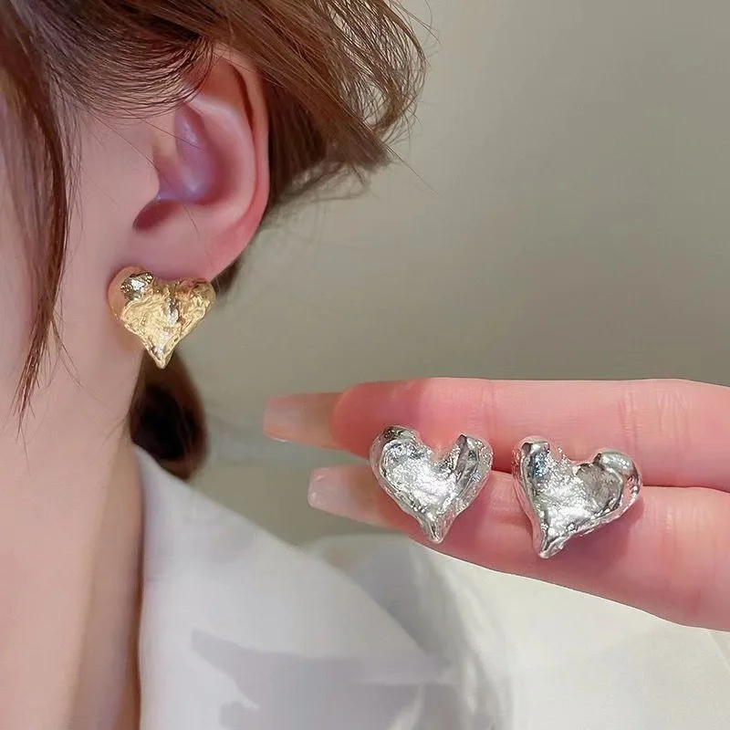 Korean Style Simple Cold Style Unique Design Sense Of Texture Irregular Heart Temperament Earrings