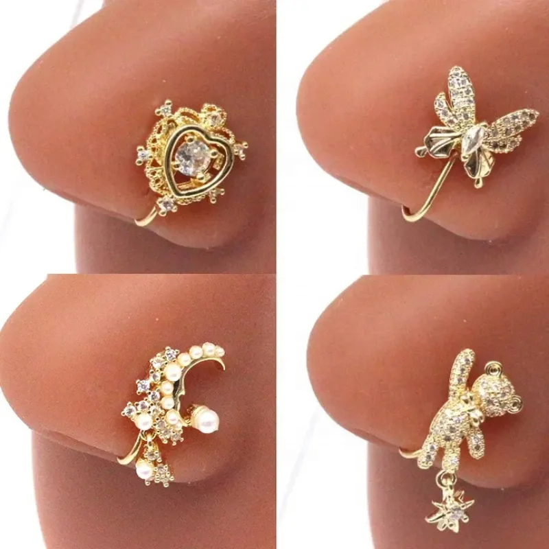 Butterfly Boho Fake Nose Ring Nose Cuff CZ Fake Piercing Nose Clip for Women Wholesale Body Piercing Fashion Jewelry