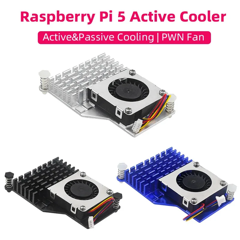 

Raspberry Pi 5 Active Cooler Aluminum Heatsink PWM Speed Adjustable Fan Black Silver Blue Cooling Radiator for RPI 5 Pi5