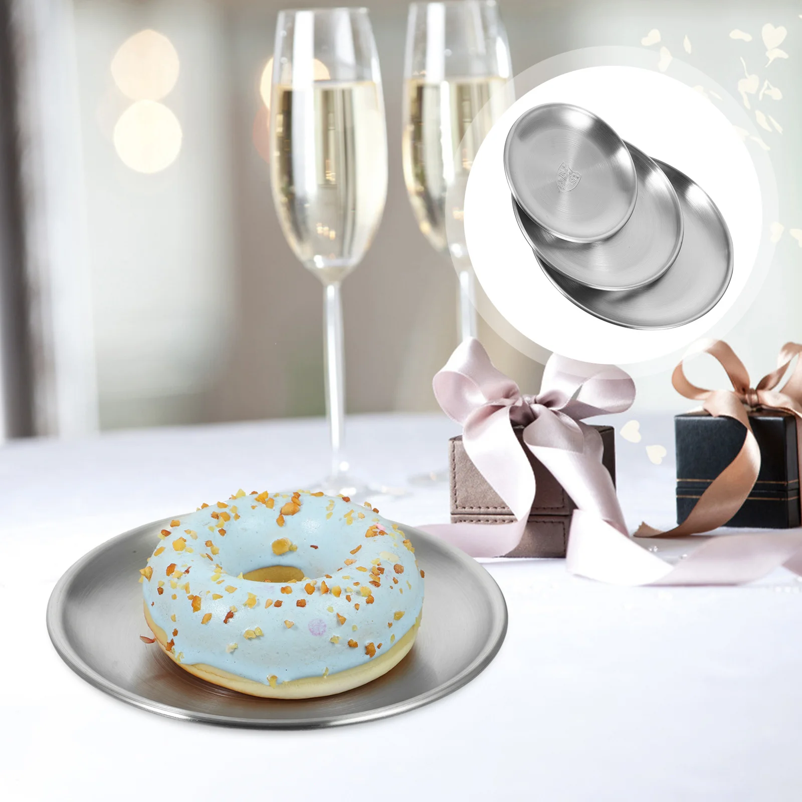 

3Pcs Stainless Steel Round Plates Silver Flat Vintage Style Bbq Camping Dinner Snack Plate Metal Dish Reusable Safe Kitchenware