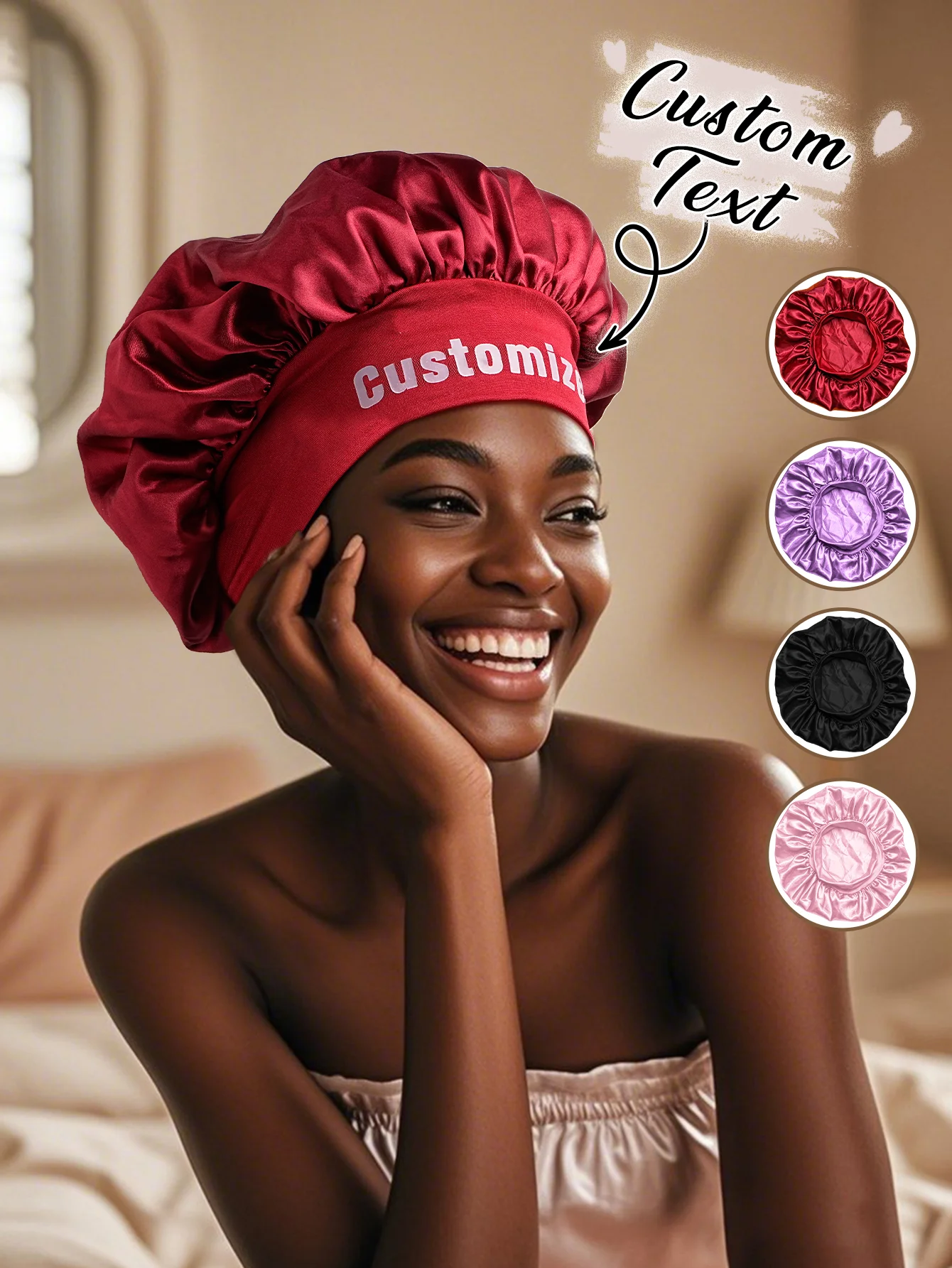 اسم مخصص الحرير بونيه شخصية الساتان النوم قبعة المرأة قابل للتعديل الشعر قبعة الجمال هدية قبعة ليلية أنيقة #1