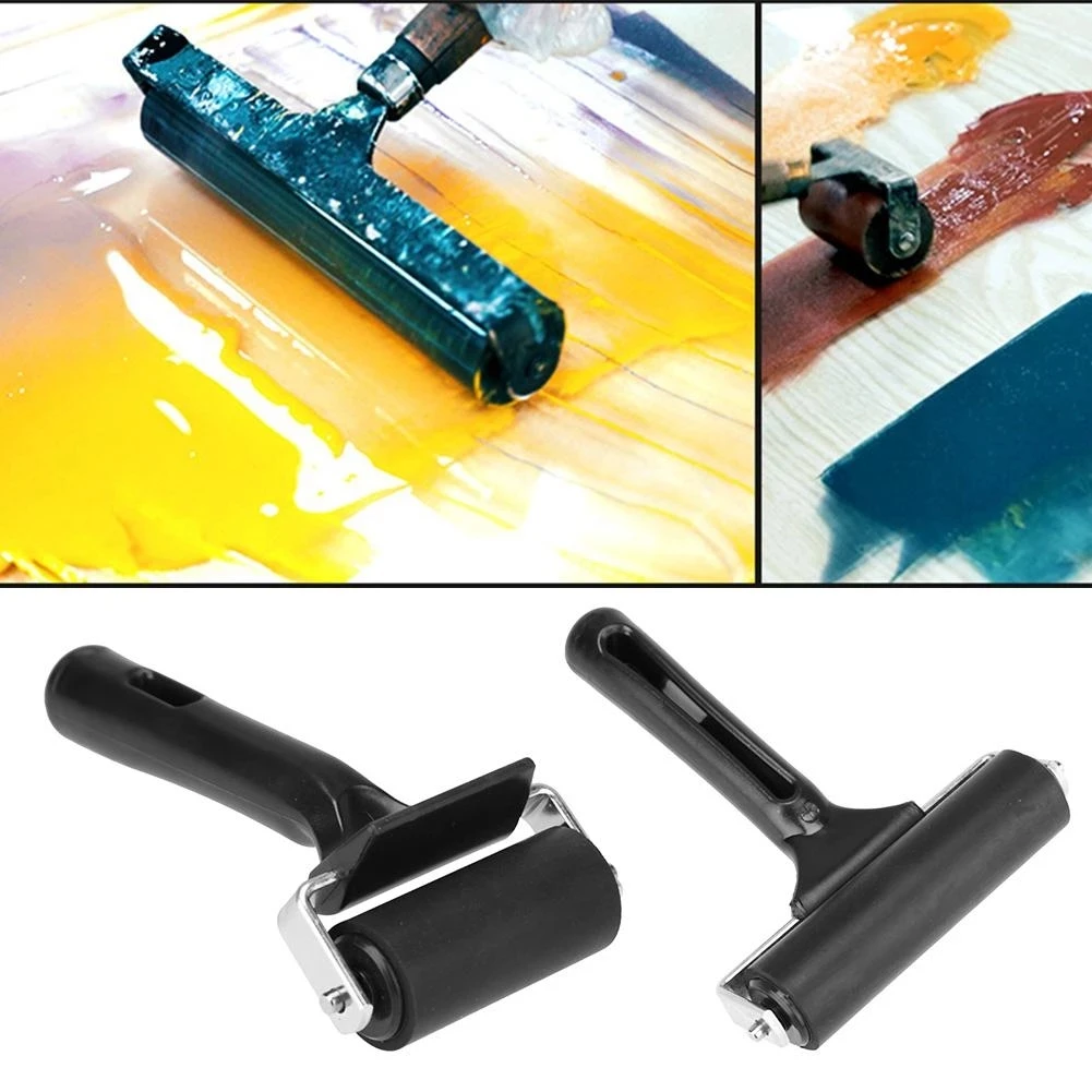 6/10/15cm Black Rubber Roller Brush Professional Brayer Construction Tools Anti Skid Stamping Accessories DIY Craft Art Supplies