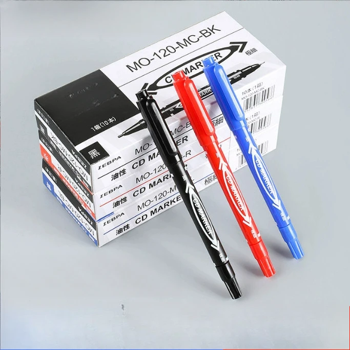 10 Pcs Twin Tip Permanent Marker Black/Blue/Red Oil Marker Pen Fine Nid Marker Ink Stationery School & Office Supplies