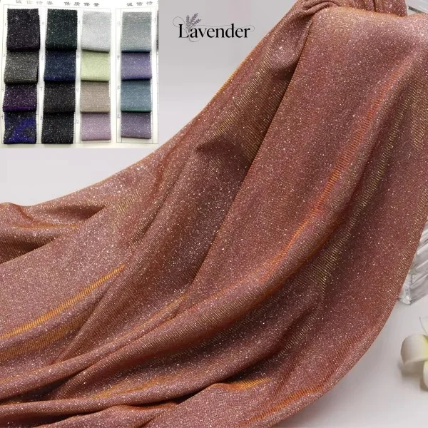 Tela de Encaje Lurex, Tejido de Punto de Nailon y Spandex, Encaje de Lujo Morado y Dorado con Brillo Lurex para Vestidos de Fiesta