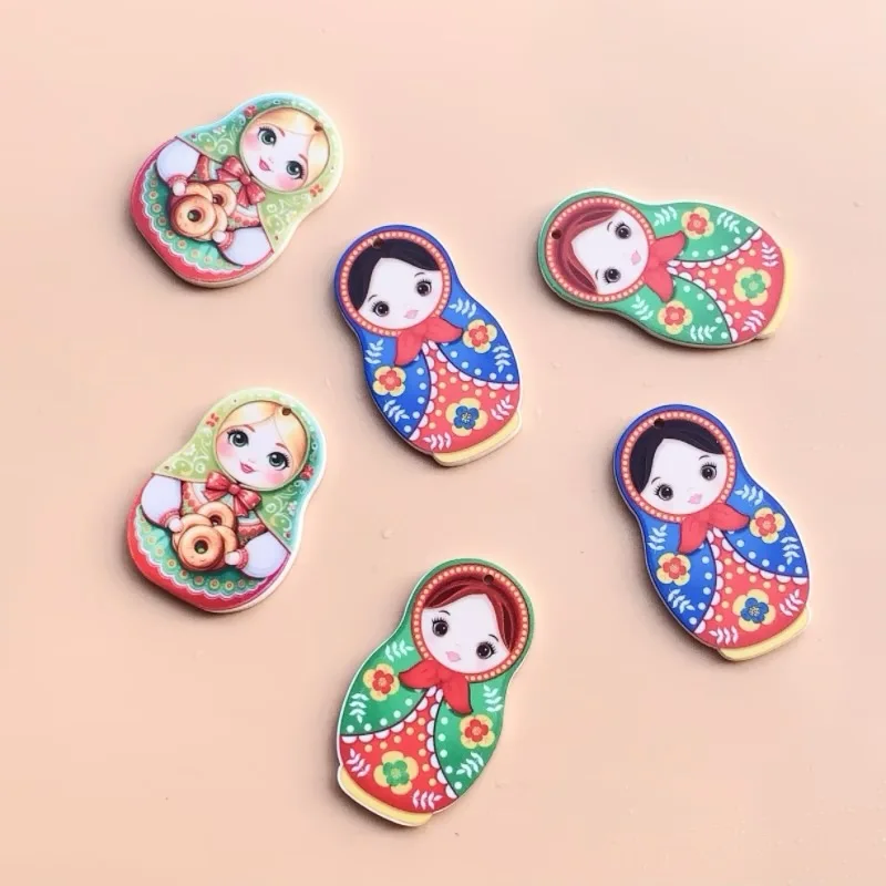 ロシアのバブーシュカ人形アクリルチャームブロンドマトリョーシカ入れ子人形キッチフラワーチャームDIYジュエリー製作用 1