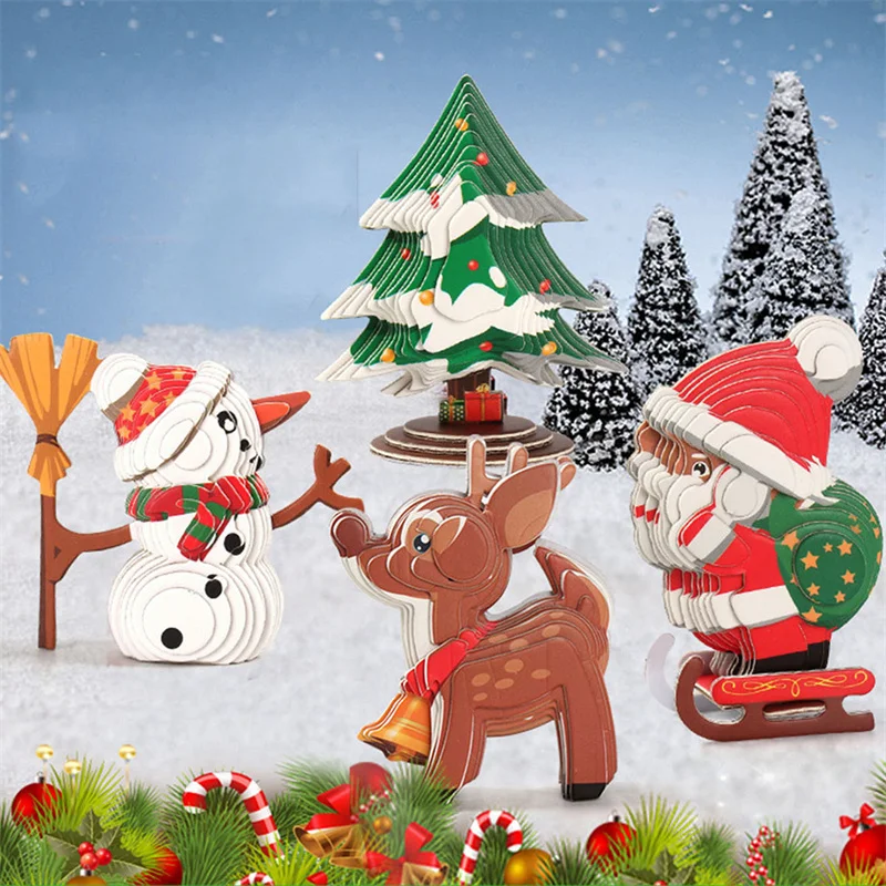 3D DIY Puzzle Christmas Theme Santa Claus Model Cartoon Paper Toy Kids Early Learning Assembly Three-dimensional Jigsaw Toys