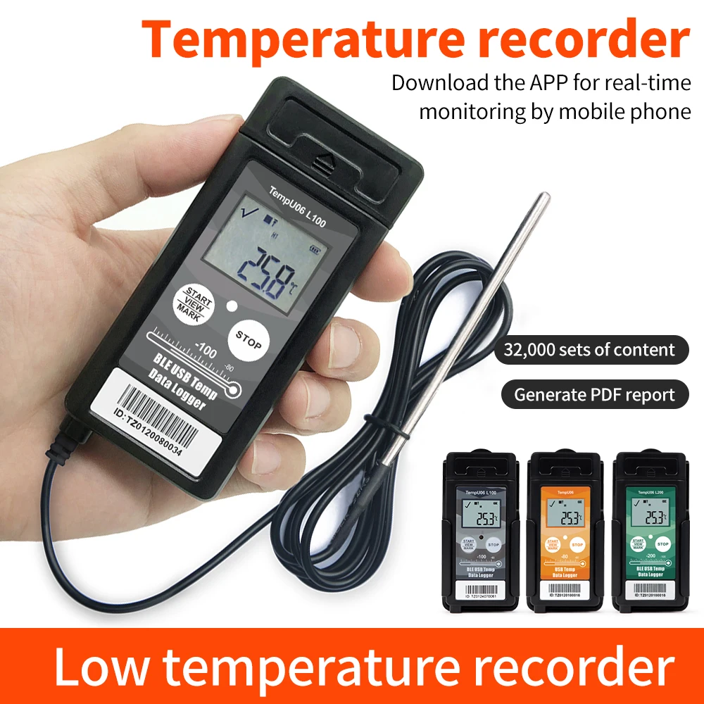 TempU06 -200℃ Ultra Low Temperature Data Logger Digital 32000 Points Bluetooth USB Temperature Recorder For Cold Chain Storage