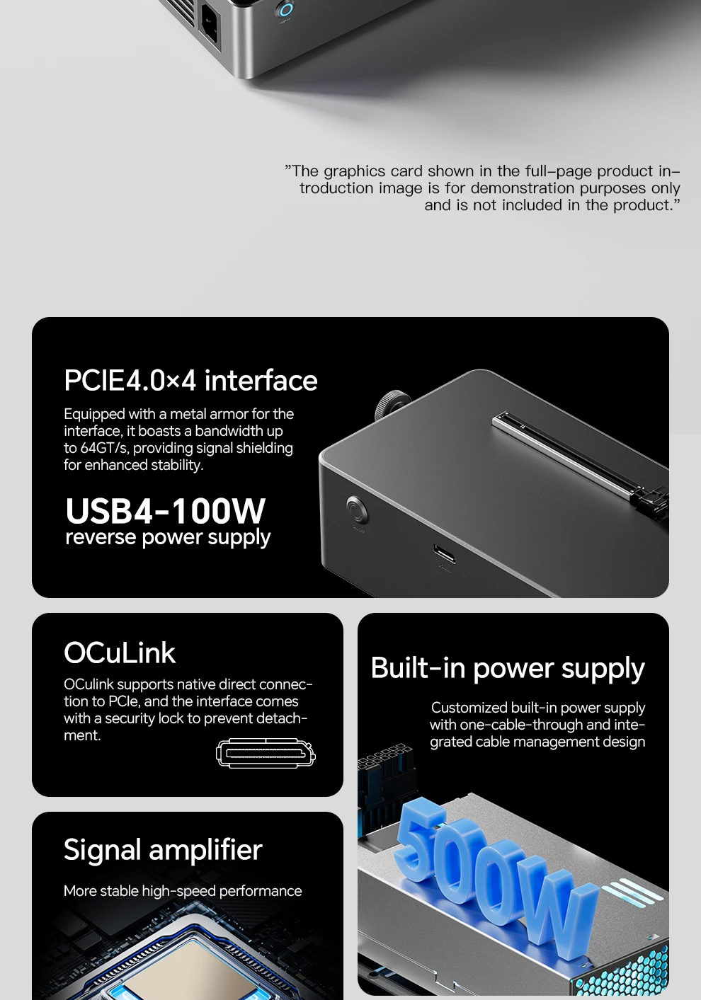 Share AOOSTAR AG02 EGPU Dock with OCulink/USB4 Port，Built-in Huntkey 500W Power Supply,（Pre-order, shipping around January 15th)