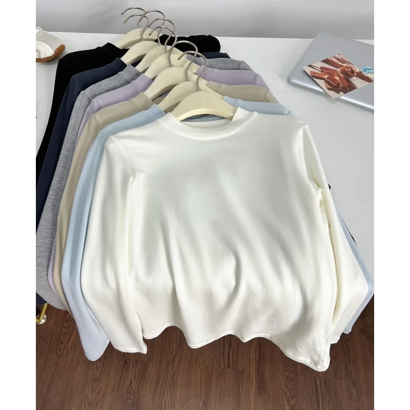

Lyocell Wool Half High Collar Bottoming T-shirt Women Autumn Winter Warm Soft Thick Long Sleeve Tops