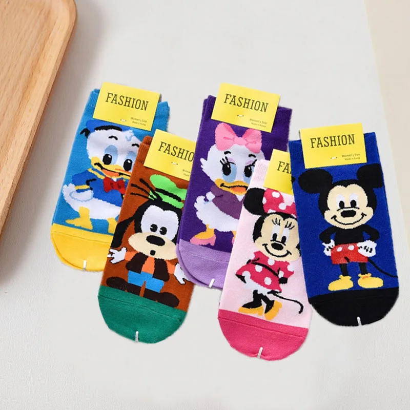 

5pair/set Cartoon Mickey Minnie Printing Socks Girl Short Socks Shallow Mouth Cartoon Cute Spring Summer Thin Boat Socks