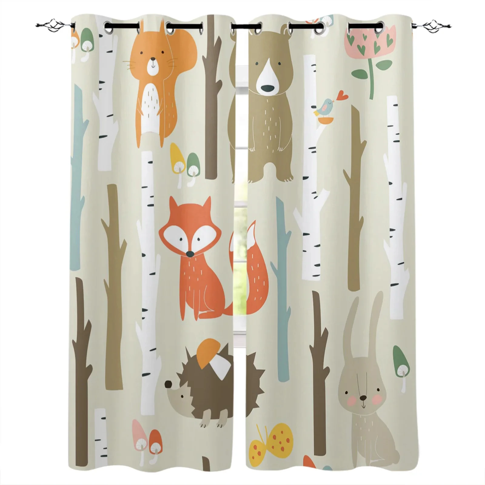 Bedroom Kitchen Curtain Cartoon Zoo Animals Collection Jungle Child Window Curtains Curtains for Living Room Decorative Items