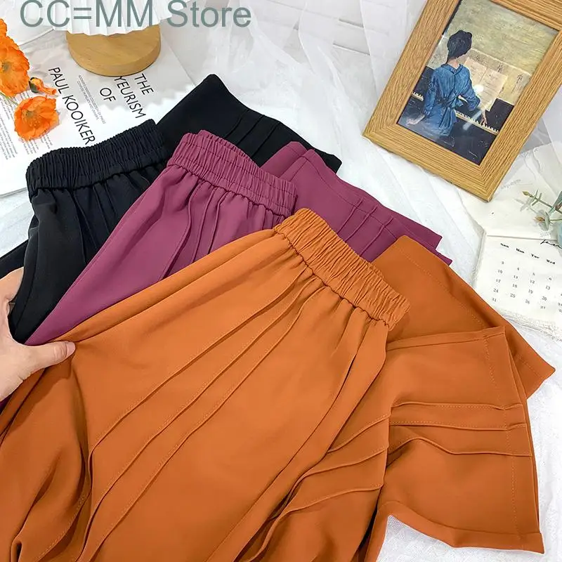 New Office Ladies Pants for Women Elastic Waist Summer Korean Fashion Casual Loose High Waist Elegant Wide Trousers