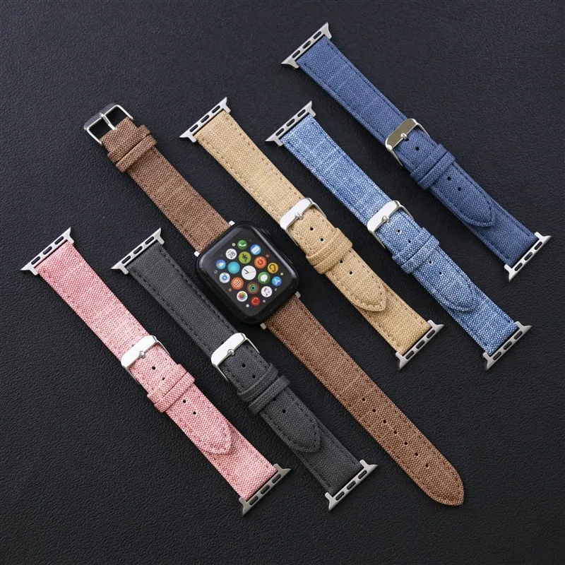 2023 Year Denim Canvas For Apple Watch Strap Series9 8 7 6 SE 5 4 Jeans Bracelet 38 40 41mm 42 44 45 49 mm Soft Belt For Apple