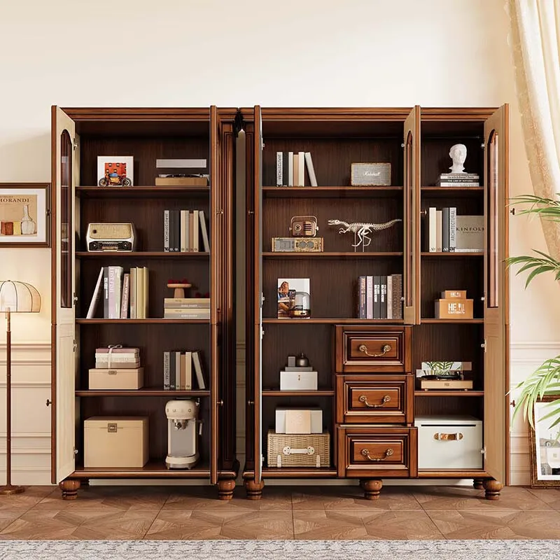 Solid wood bookcase mahogany study free combination floor bookcase locker glass door