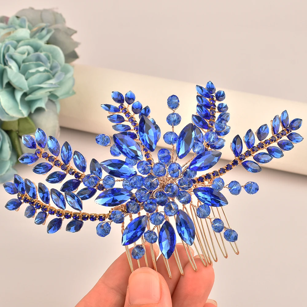 DZ138 Rhinestone Wedding Accessories Tiara Headpiece Wedding Hair Clips Jewelry Party Headdress Beads Colorful Crystal Headwear