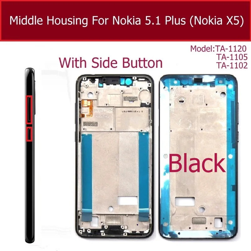 Middle Housing Frame For Nokia 5.1 Plus X5 TA-1109 Bezel Housing Plate Chassis With Side Keys Cover Case Replacement Parts