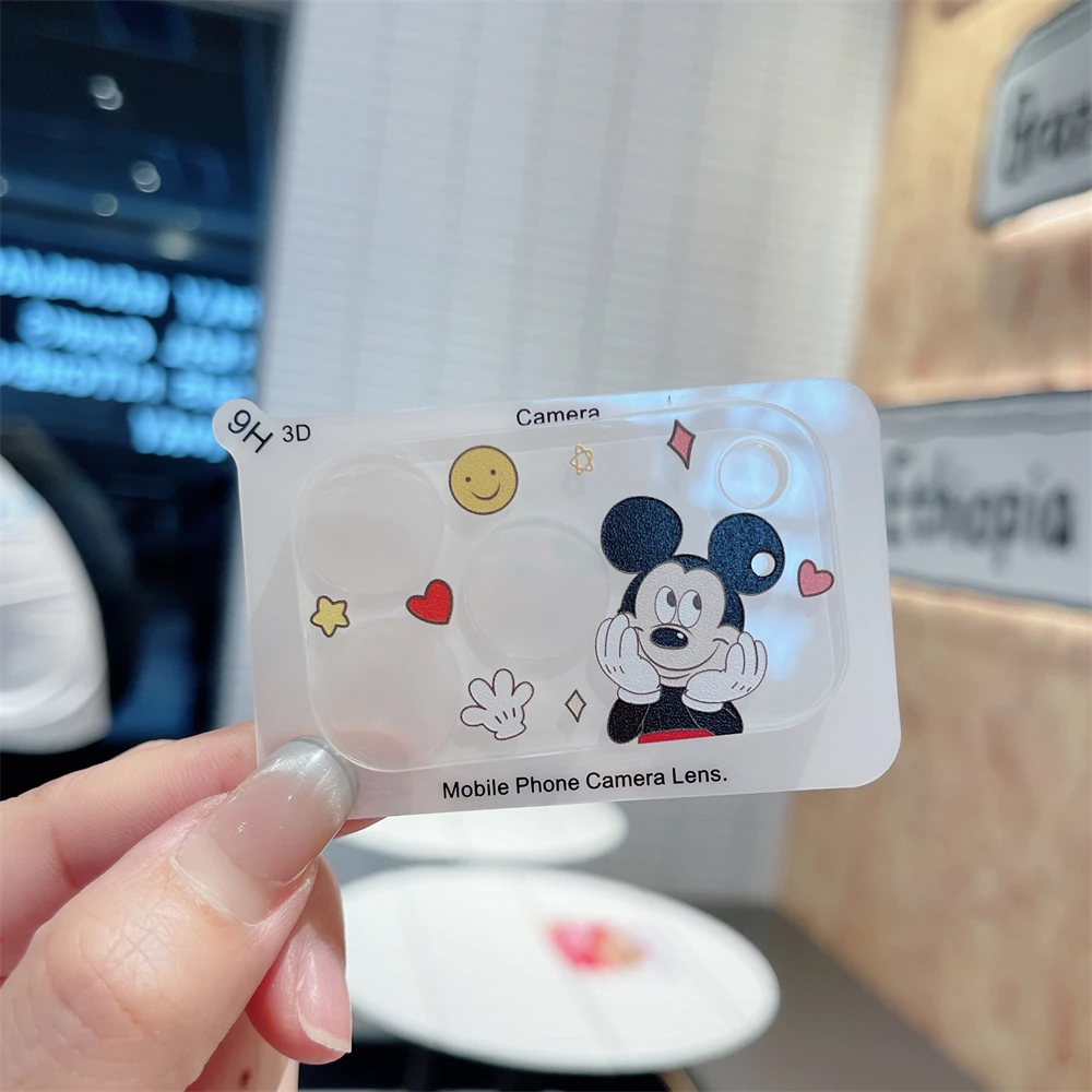 حامي عدسة الكاميرا آيفون 16 برو ماكس 15 14 زائد 13MINI 12 11 17Air غطاء كامل الزجاج المقسى 9H فيلم لوتسو ميكي ويني