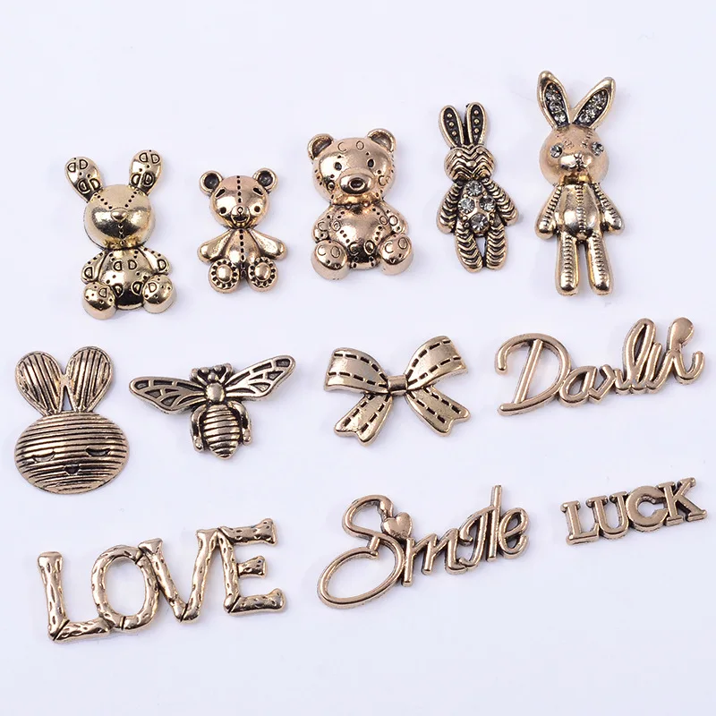 DIY clothing bag personalized English alphabet handmade materials retro cute rabbit bear alloy accessories wholesale