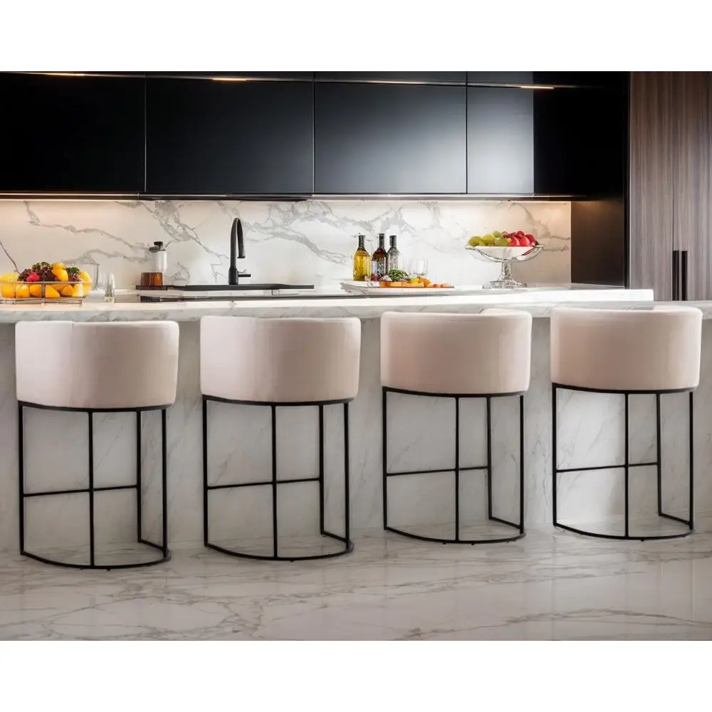 

Contemporary Cream Linen Bar Stools Set of 4, 29 holstered Fabric Counter Height Barstools Kitchen Counter Island Stools with
