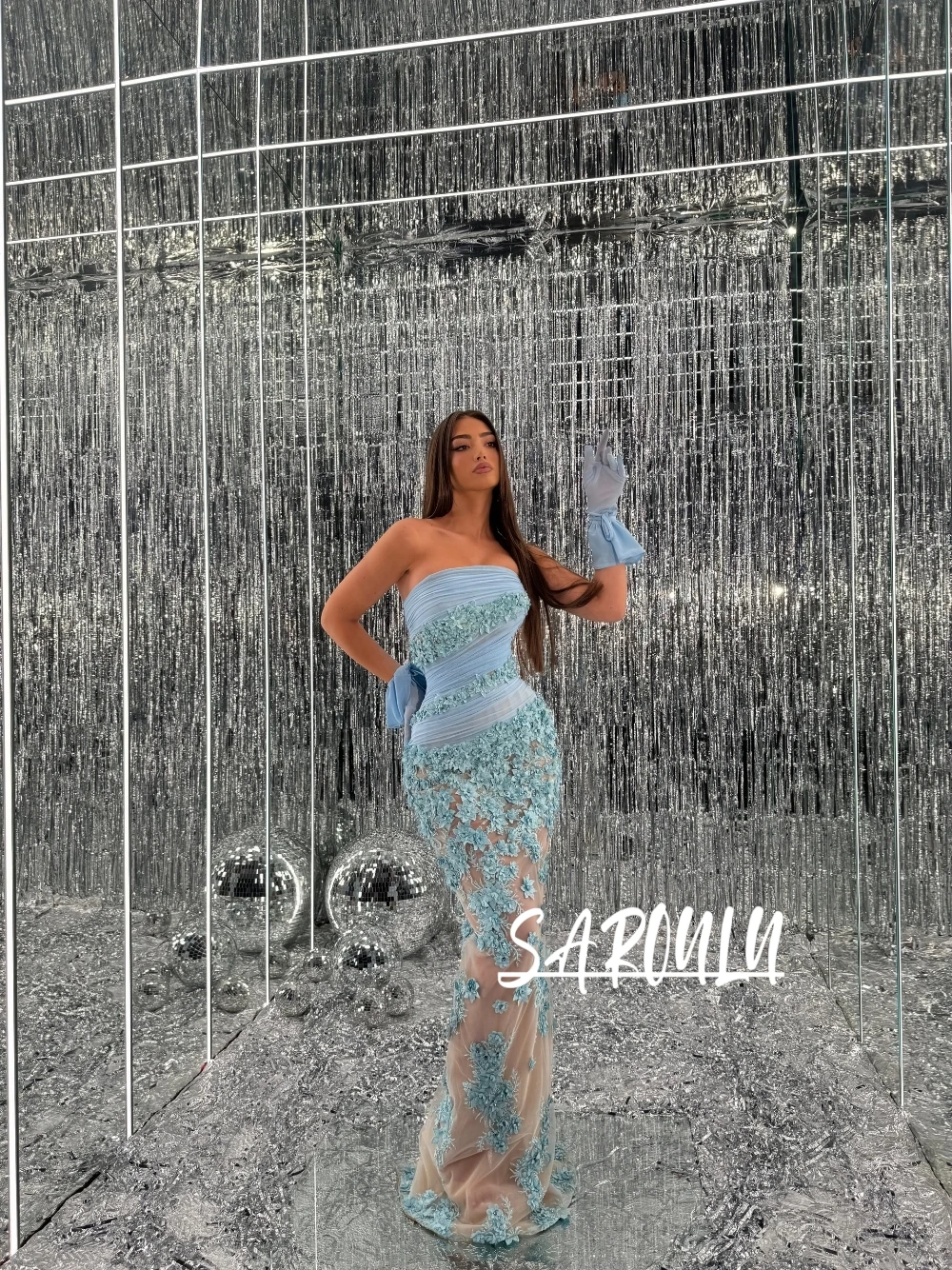 

Unique Floral Appliques Evening Dress Elegant Strapless Bodycon Prom Gown Dainty Customized Pleated Tulle Formal Events Wear