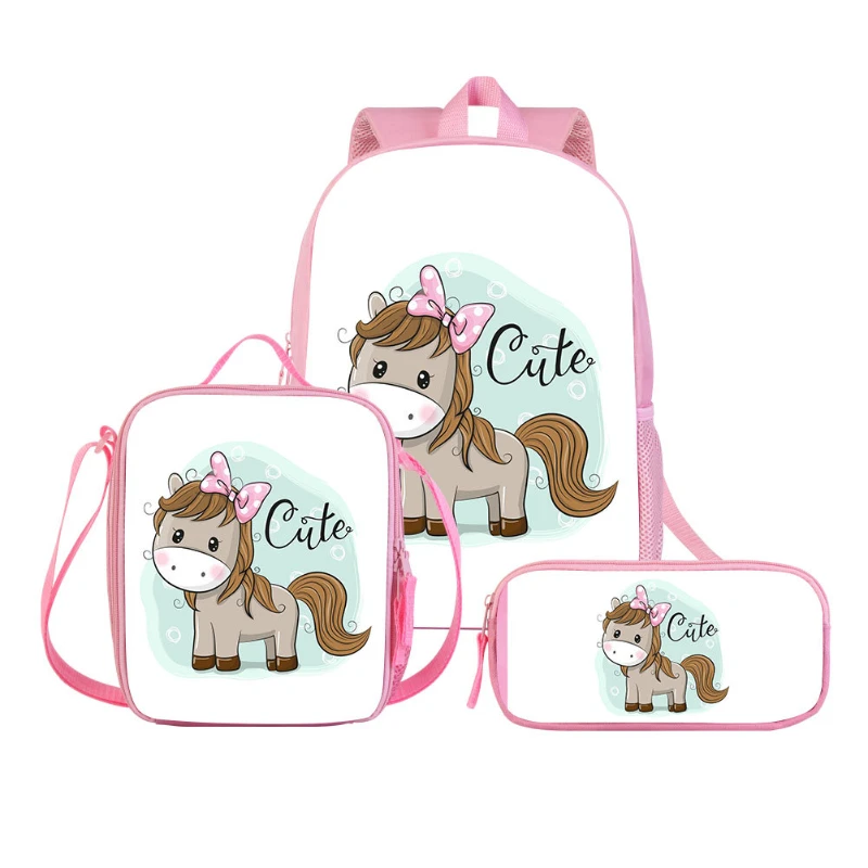 3 Piece Children Unicorn Backpacks Cute Student Schoolbag Girls Boy Shoulder Bags Anime Pen Bag In Kindergarten Gift Sac Licorne
