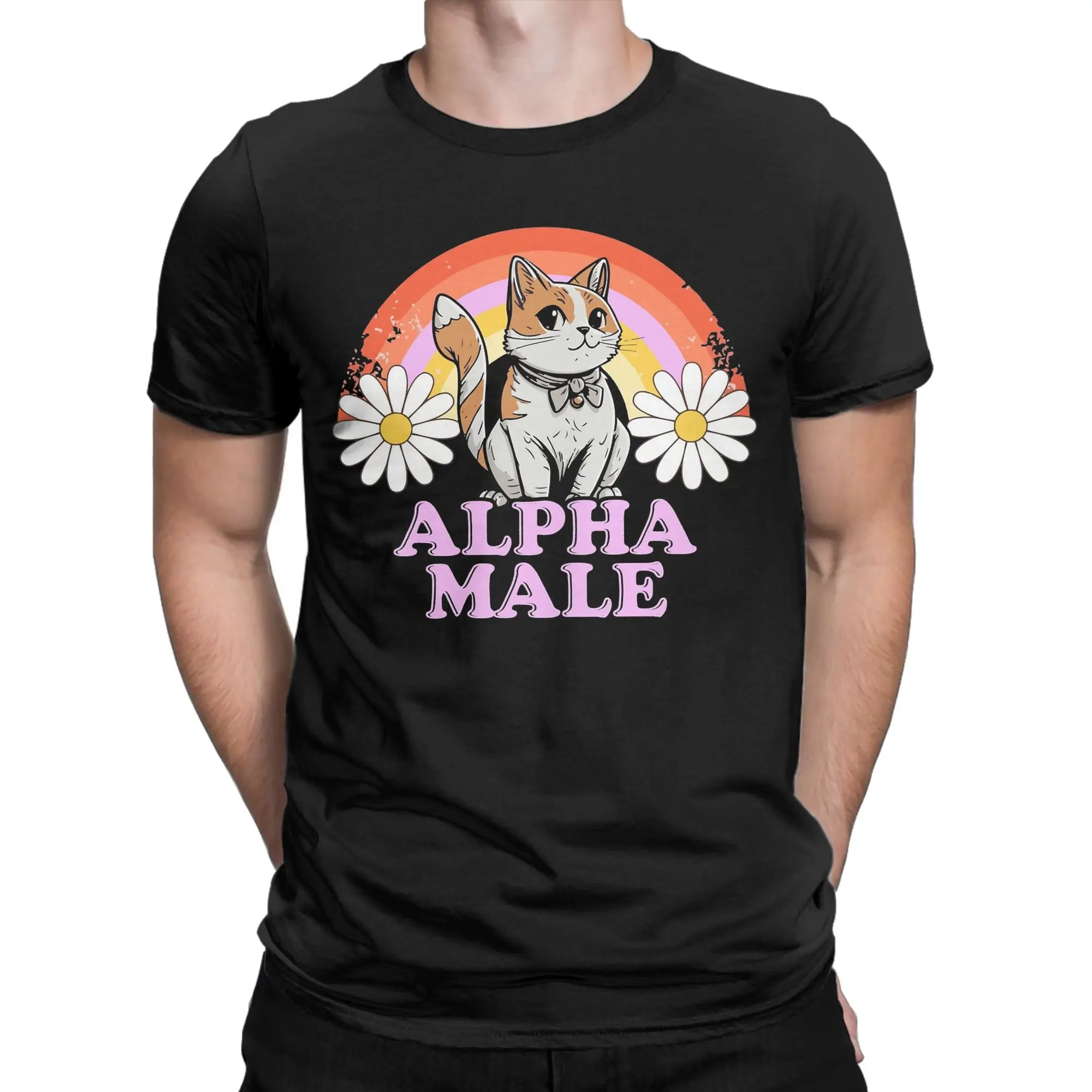 Hipster Alpha Male Fun Cute Cat T-Shirts Men Crew Neck Cotton T Shirts  Short Sleeve Tees Summer Clothes