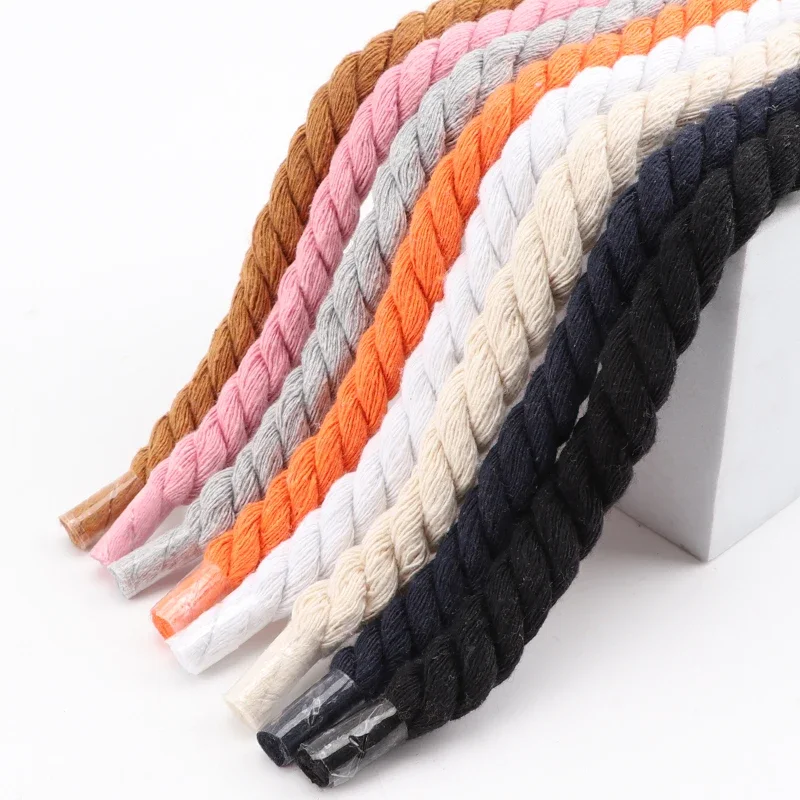 

Round Shoelaces Hand-woven 1CM Shoelace Three-strand Cotton Rope Solid Color Bold Cotton Twist Decoration Shoe Laces for Woman