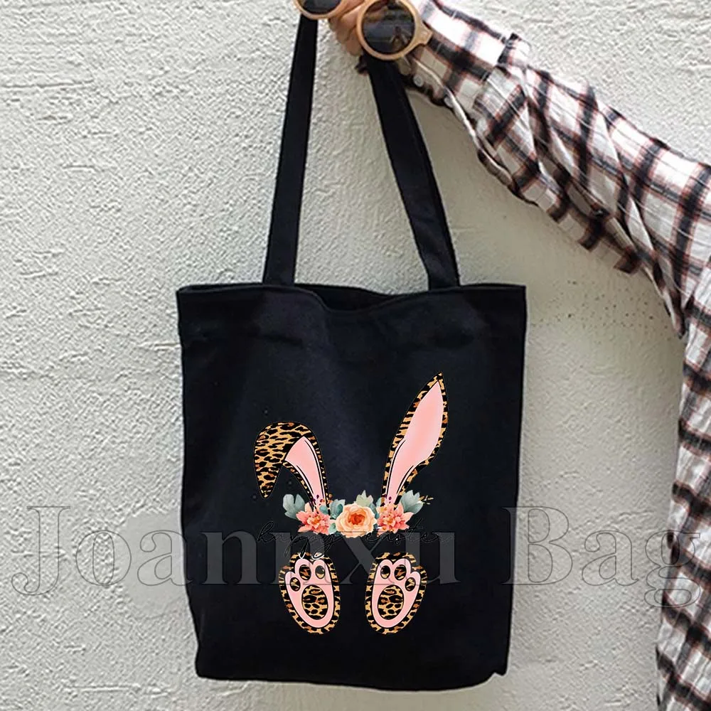 Aquarelle lapin lapin de pâques oeufs colorés Floral joyeux pâques lapin mignon cadeau femmes toile fourre-tout sac coton sac à main