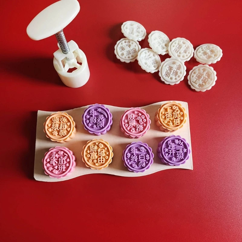 

XX9B 50g Plastic Mooncake Stamps DIY Mooncake Moulds Chinese Characters Shaped Hand-Making DIY Mooncake Molds for Festival