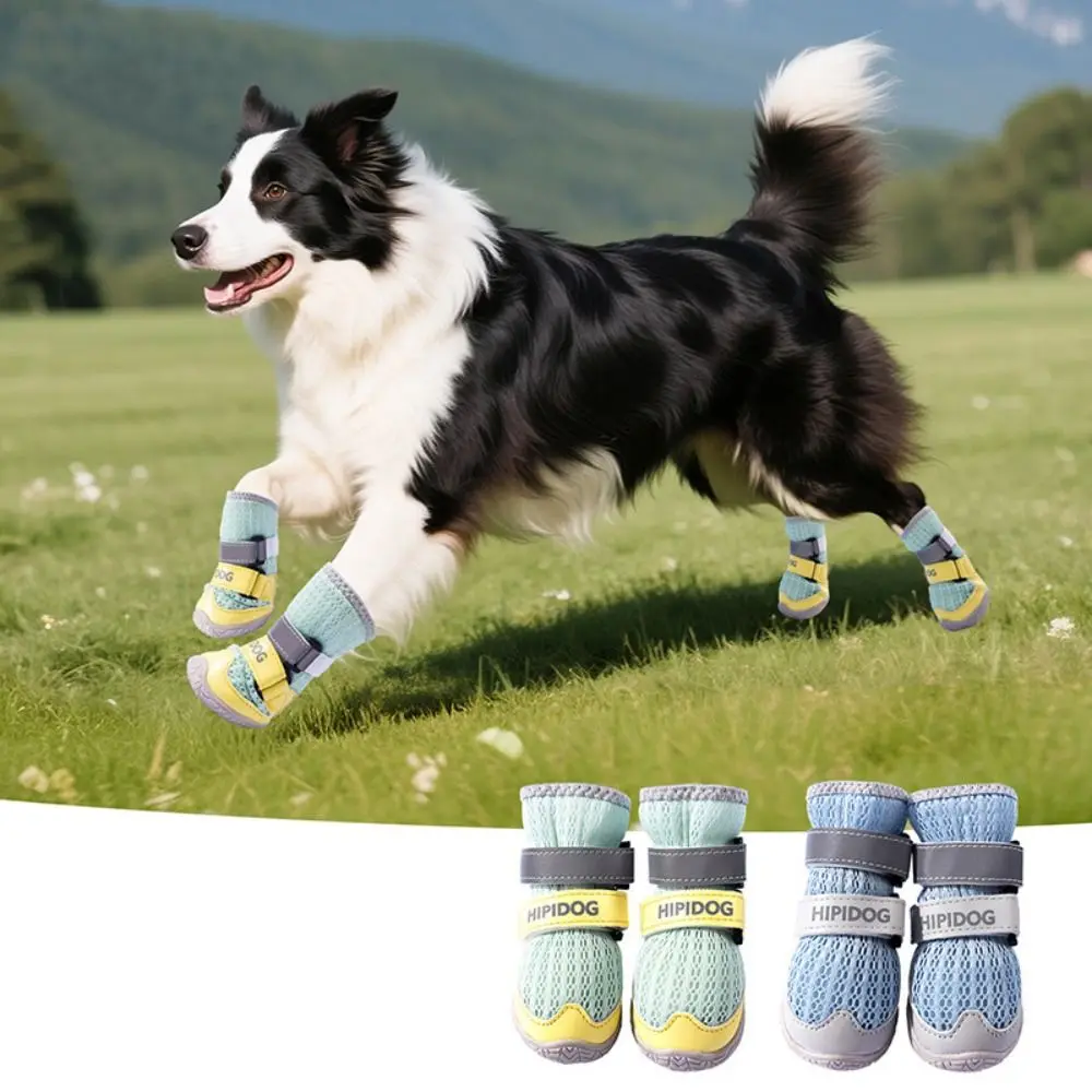 

Fashion Adjustable Dog Mesh Shoes Rubber Sole Breathable Anti-Slip Pet Shoes Wear Resistant Reflective Dog Foot Covers Going Out
