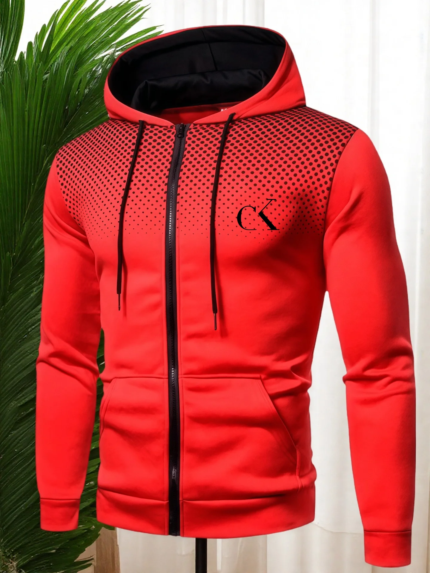Men's print Fleece Hoodies Long Sleeve Sweatshirts for Men Zipper Hooded Mens Fashion color blocking Sweatshirt