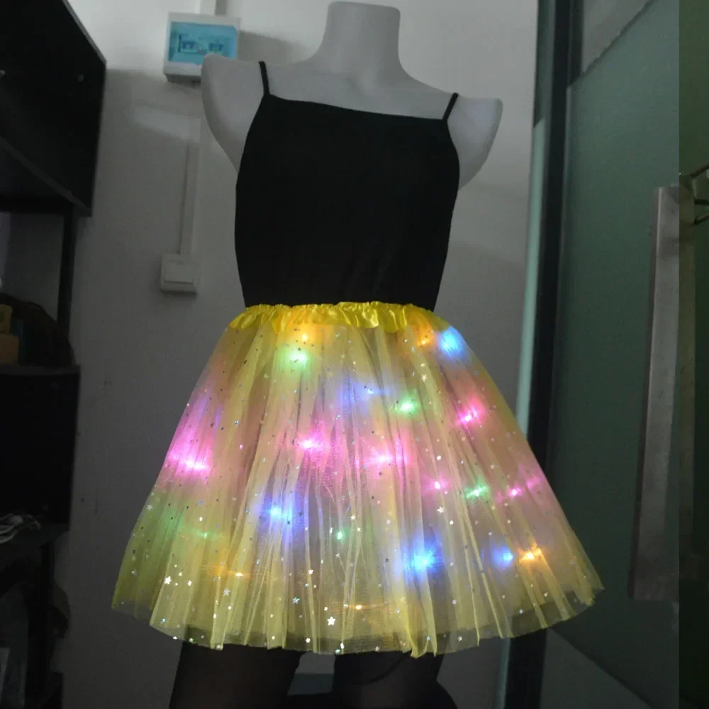 Women\'s Girl Glow Star Tutu Light Up Skirt Birthday Wedding LED Clothes Ballet Dance Halloween Christmas Fancy Party Costume