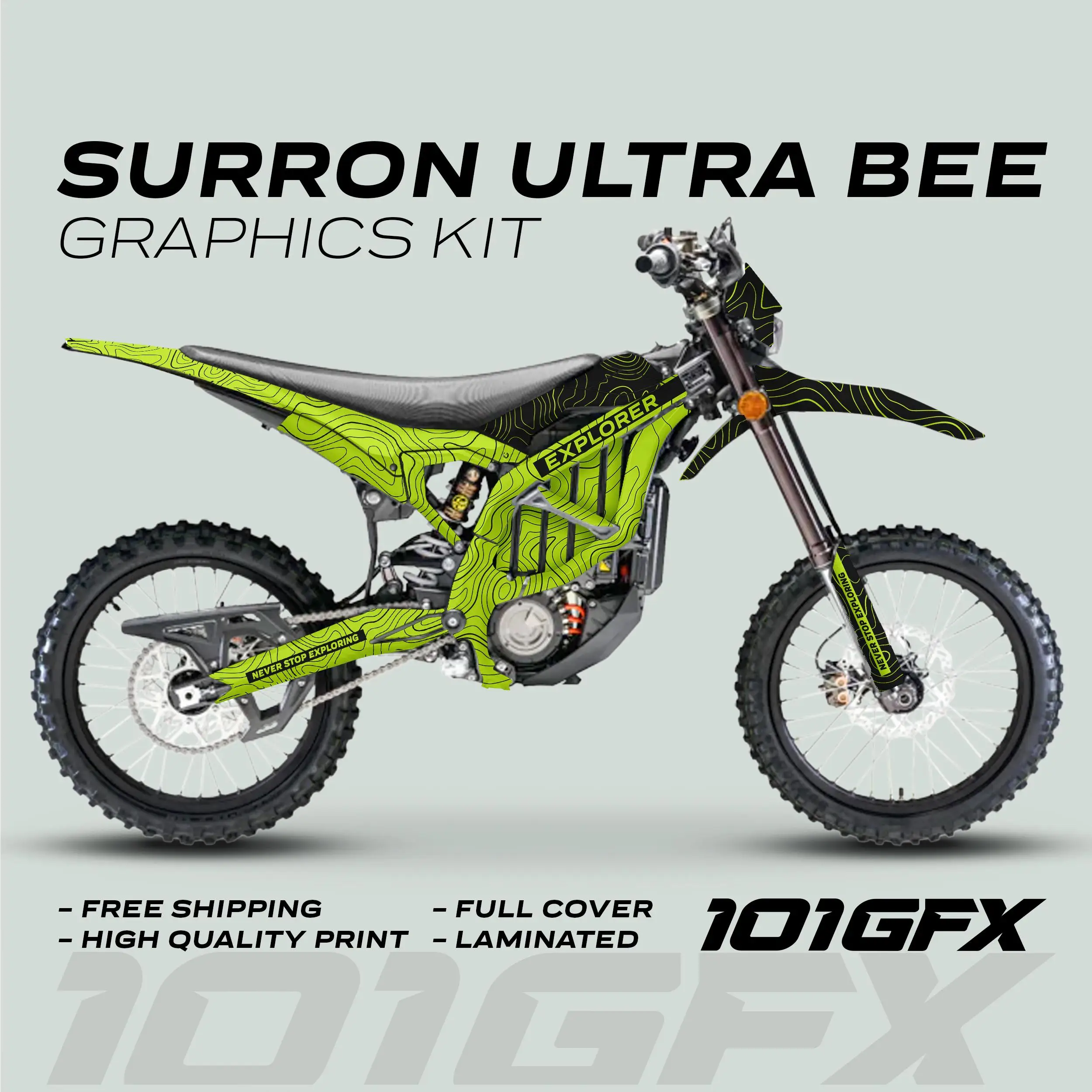 Graphics Kit EXPLORER GREEN BLACK Explore Altitude Decals Stickers Laminated eBike Decals Wrap Protection For Surron Ultra Bee