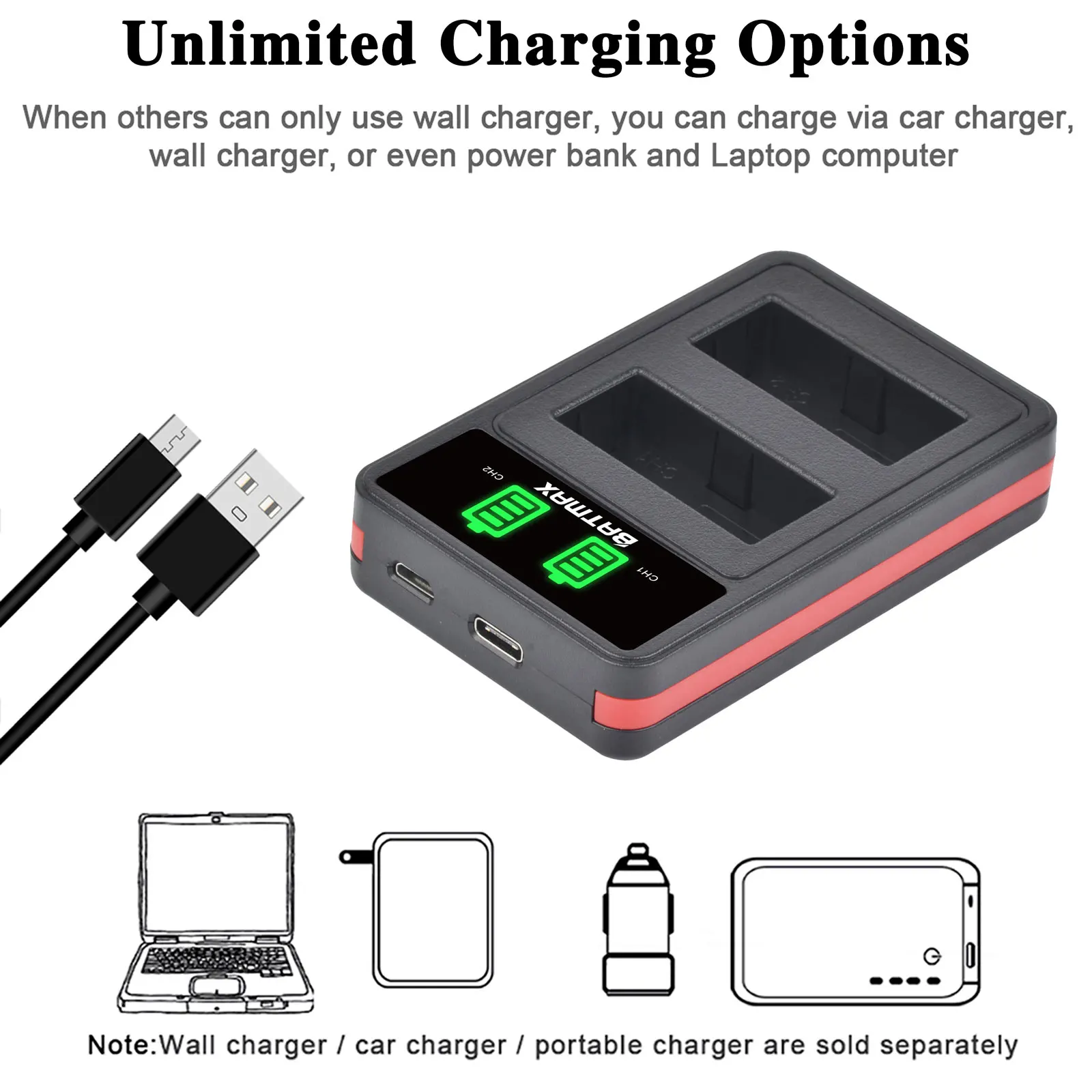 Batmax NP-W126 NP-W126S Battery Charger for Fujifilm NP-W126 HS30EXR HS33EXR X-Pro1 X-E1 X-E2 X-A1 X-A2 X-T20 X100V