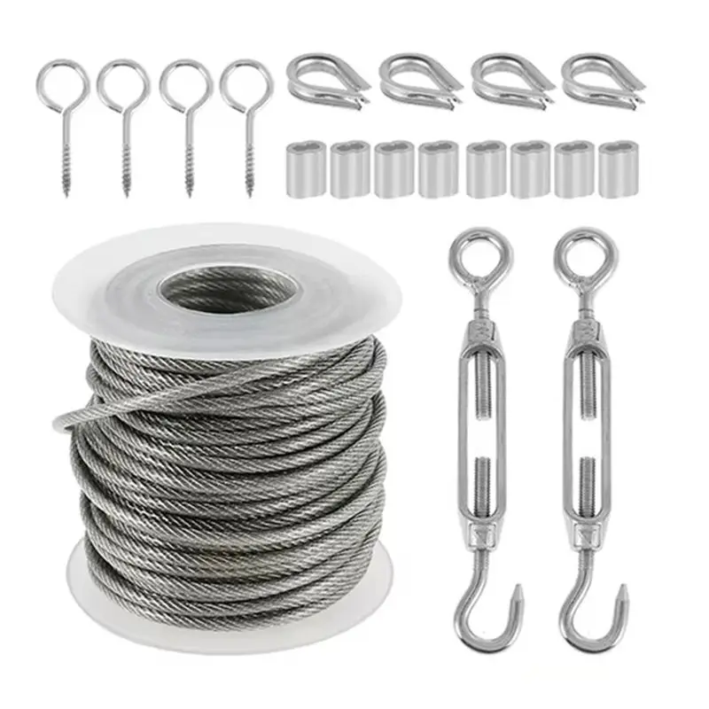 15M Stainless Steel Cable Rope Kits Heavy Duty Garden Wire Cable Balcony Railing Farm Fence Tent Roll 304 PVC Coated-[A22I Store