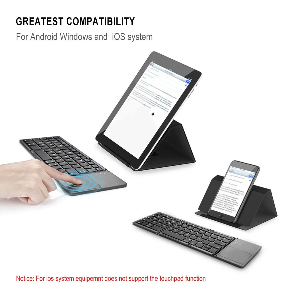 VONTAR Portable Folding Russian Wireless keyboard BT Rechargeable BT Touchpad Keypad for IOS/Android/Windows ipad Tablet