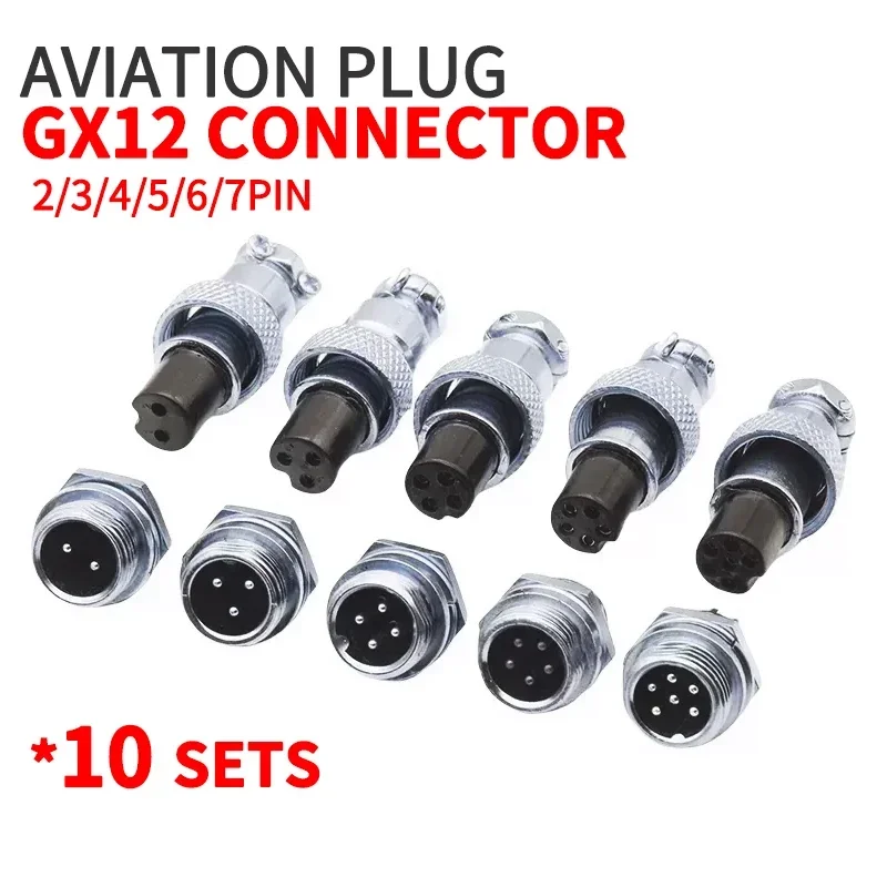 

10 Pcs GX12 Aviation Circular Connector 2 Pin 3pin 4pin 5pin 6pin 7pin Male Plug& Female Socket Fixed Rear Nut