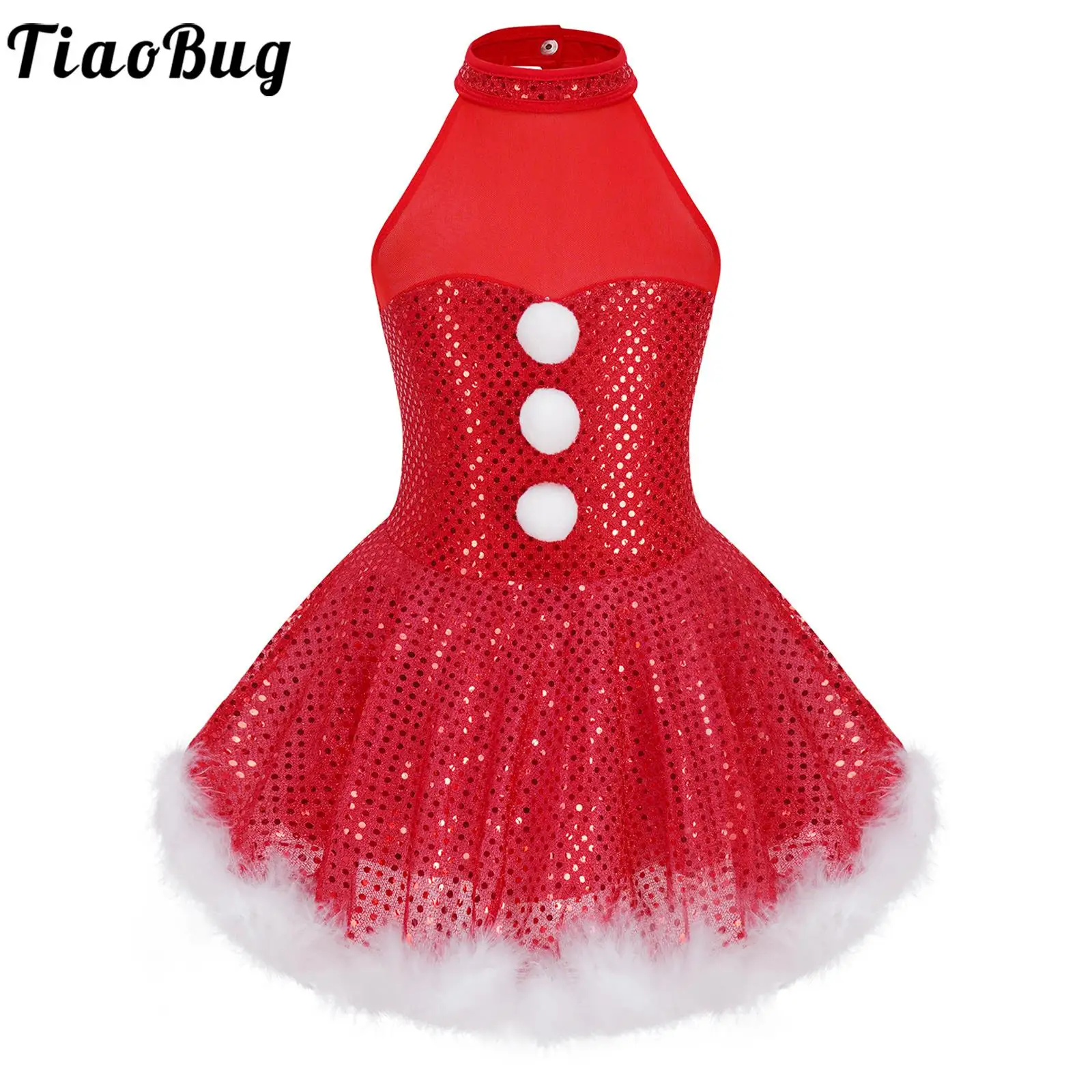 Kids Girls Candy Cane Mrs Santa Claus Costume Sequins Christmas Sweetie Dance Figure Skating Tutu Ballet Dress Leotard Dancewear