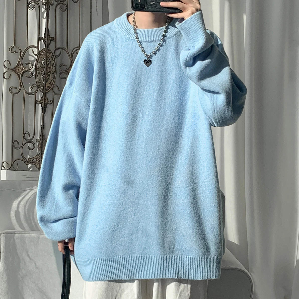 

Spring Autumn Men's O-Neck Knit Pullovers Loose Casual Couple Knitted Sweaters Fashion Solid Color Pullover Sweaters Plus Size