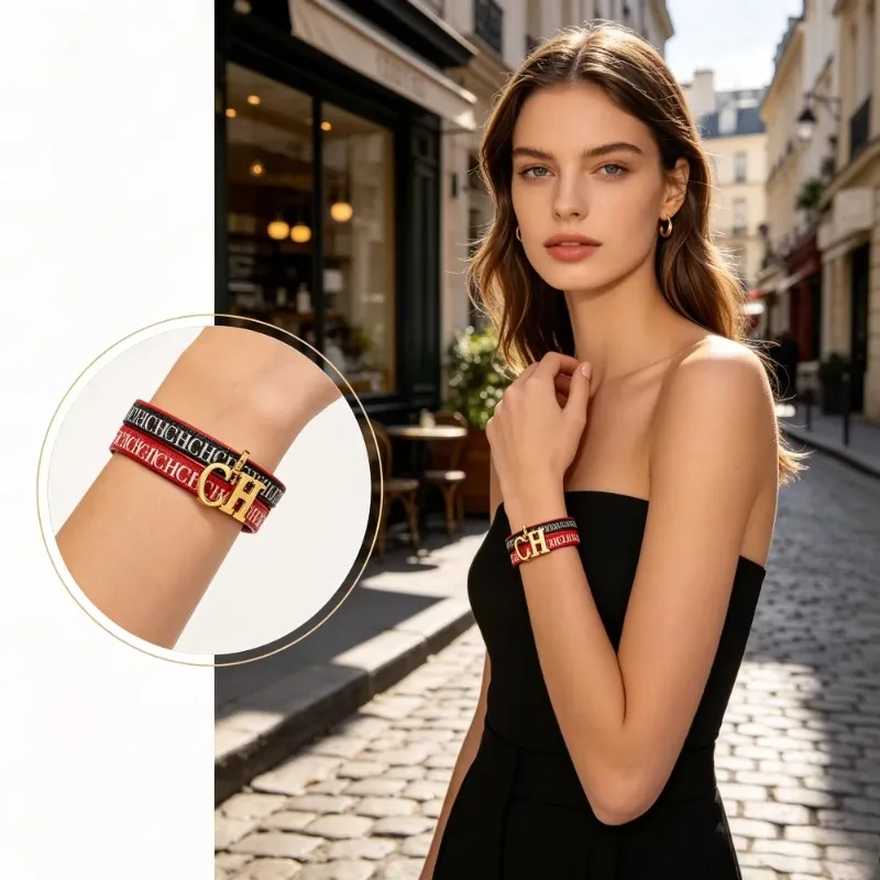 Unisex Letter Printed Leather Bracelet Double Wrap Wristband Gold CH Charm Fashion Jewelry For Men Women Daily Wear