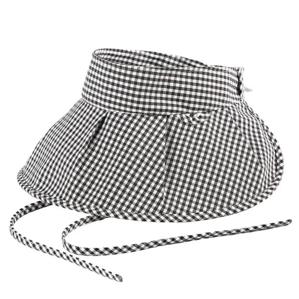 

Leisure Plaid Print Large Brim Sun Hat Foldable Breathable Wide Brim Sunhat Pastoral Style Anti-UV Sun Protection Hats Travel