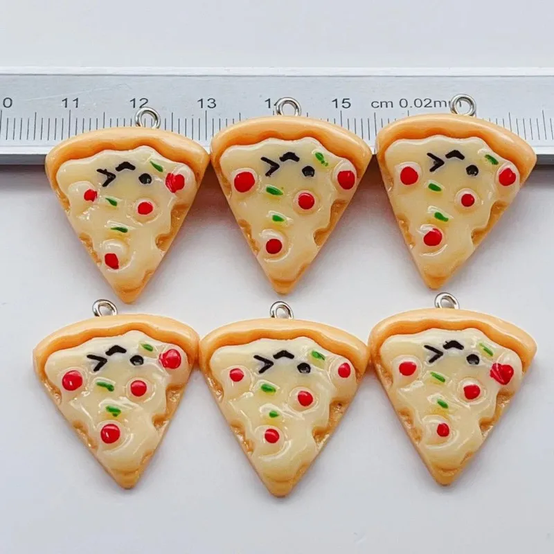 10pcs Cute Resin Triangle Pizza Food Charms Diy Cartoon Foods Keychains Earring Pendants Accessory Kawaii Women Jewelry Make